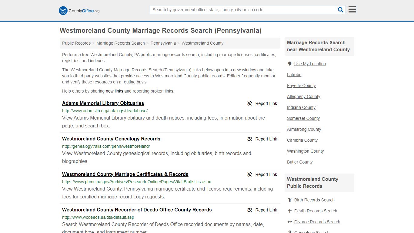 Marriage Records Search - Westmoreland County, PA ...