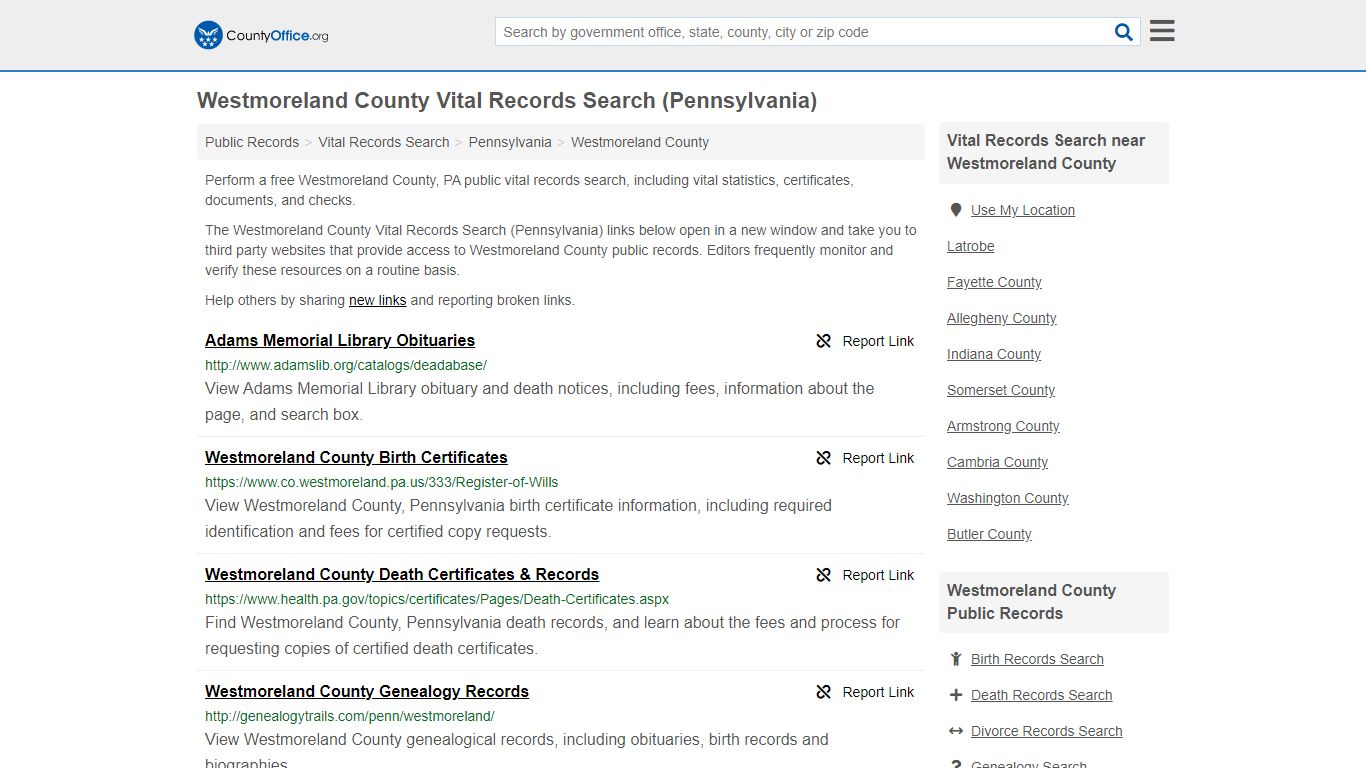 Westmoreland County Vital Records Search (Pennsylvania)